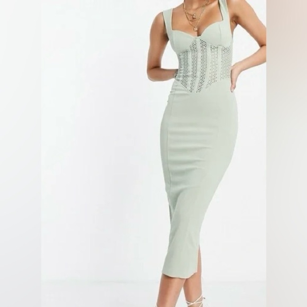 ASOS TALL | Lace Insert Corset Midi Dress | Mint